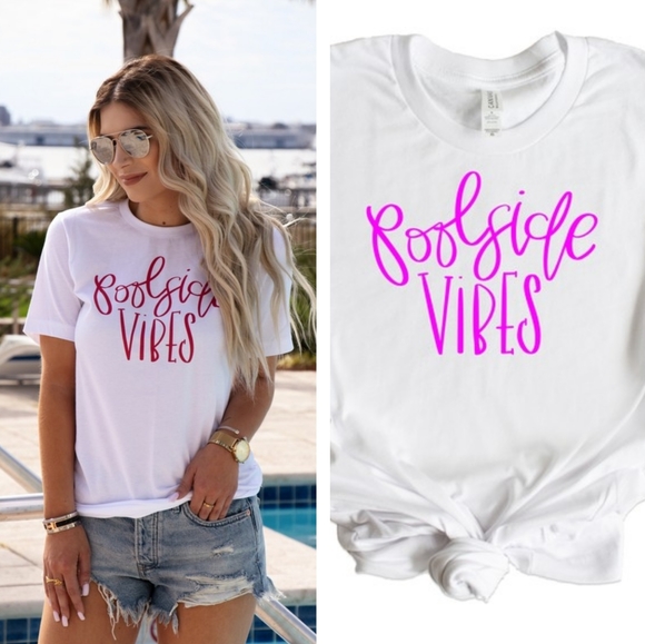 Tops - "Pool Side Vibes" White Graphic T-shirt Hot Pink